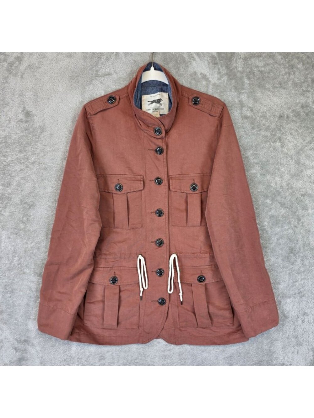 Obey Propaganda Jacket Womens M Brown Military Button Front Drawstring Pockets